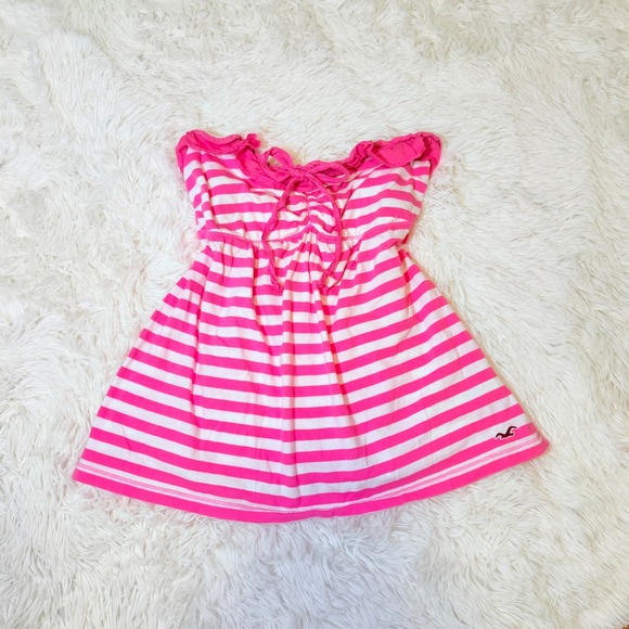 Hollister Tops - Hollister Pink White Striped Strapless Tube Top Smocked Ruffle Y2K Medium